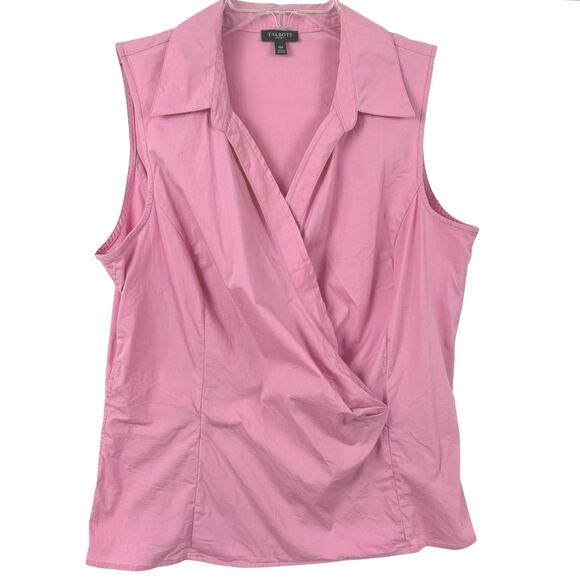 Talbots Women Sleeveless Wrap Blouse Top Pink Summer Preppy Office Size 12P - Picture 1 of 6